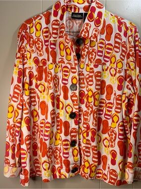 Sarah Studio White cotton Jacket women’s Orange & Yellow Flip-Flop Print L